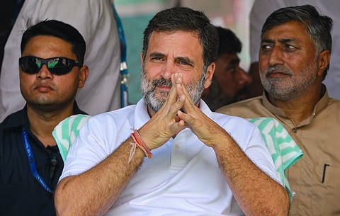 Leader of Opposition in Lok Sabha and Congress MP Rahul Gandhi during a public meeting ahead of Jammu and Kashmir Assembly elections, in Ramban, Jammu, Wednesday, Sept. 4, 2024.