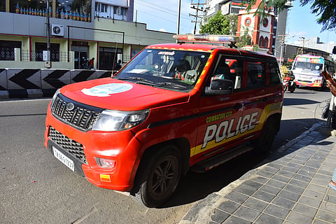 Coimbatore City Police patrolling vehicle in Coimbatore on Monday.