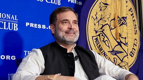 LoP in Lok Sabha and Congress MP Rahul Gandhi during an interaction with the media at the National Press Club, in Washington DC, USA.