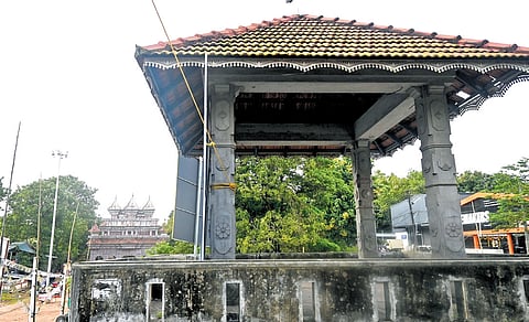 The Smriti Mandapam where the bronze statue of Mahabali was to be installed. The Thrikkakara temple is seen in the backgound