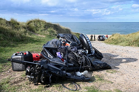the damaged migrants' boat after a failed attempt to cross the English Channel that led to the death of 8 people near the beach of Ambleteuse.