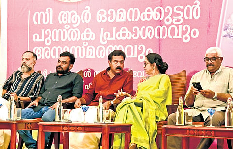 Writers Subhash Chandran and S Saradakutty at the launch of C R Omanakuttan’s novel Kumaru in Kochi on Monday