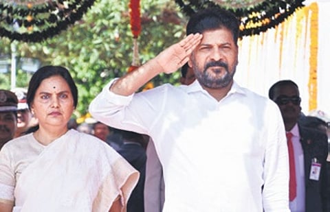 CM A Revanth Reddy during the Praja Palana Day celebrations on Tuesday