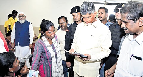 Chief Minister Nara Chandrababu Naidu taking representations from the people
at the TDP central office in Mangalagiri on Saturday