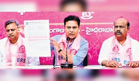 BRS working president
KT Rama Rao speaks during a press meet on Saturday
