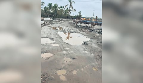 Dilapidated condition of the connecting road to Pizhala-Moolampilly bridge