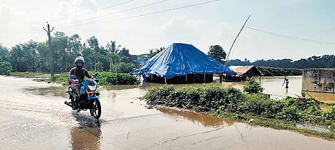 Water receding in Naybali, a low-lying area in Bishnupur panchayat of Baliapal