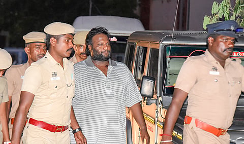 Director Mohan G, who was arrested by Tiruchy cybercrime police for remarks on Palani Panchamirtham being produced to Tiruchy court on Tuesday