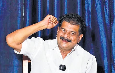 Nilambur MLA P V Anvar during a press conference in Malappuram