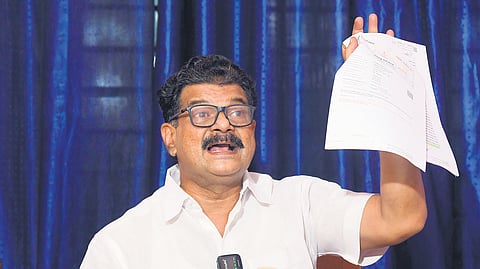 PV Anvar at a press meet held in Nilambur
