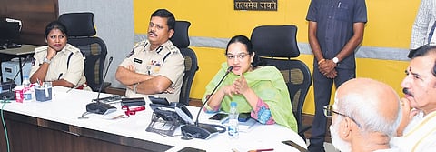 NTR District Collector Dr Srujana, CP SV Rajashekhar Babu and SDMSD EO KS Rama Rao addressing a press conference in Vijayawada on Sunday