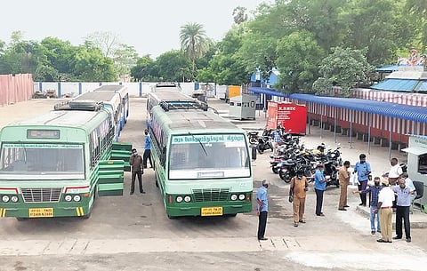 A file photo of SETC buses waiting for passengers