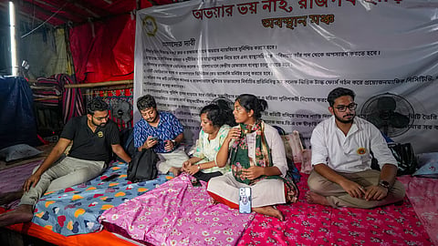 Few junior doctors, protesting over the alleged rape and murder of their colleague at the RG Kar hospital, begin their fast unto death, claiming that their demands were not fulfilled by the West Bengal government, in Kolkata, Saturday, Oct 5, 2024.