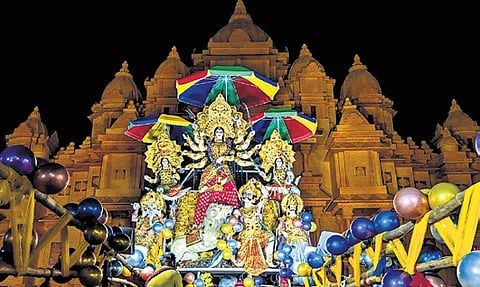 Idol of Rasulgarh puja mandap during immersion ceremony