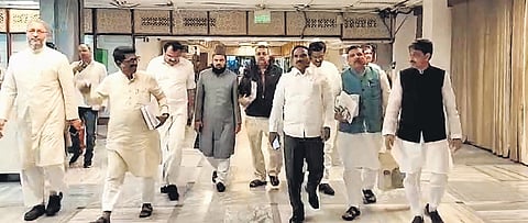 Image of Opposition MPs boycotting the JPC meeting in New Delhi used for representative purpose.