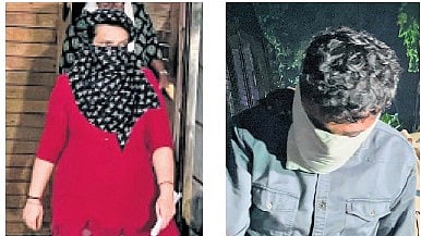 Police arrest deceased’s wife and prime suspect Uma Padmannavar, and (right) Shobhit Gowda