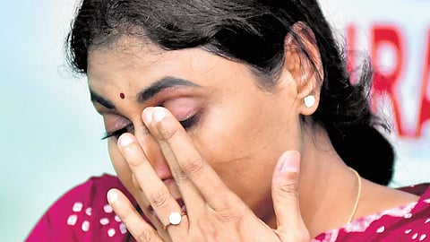 APCC President YS Sharmila became emotional while speaking to reporters on family disputes on Saturday