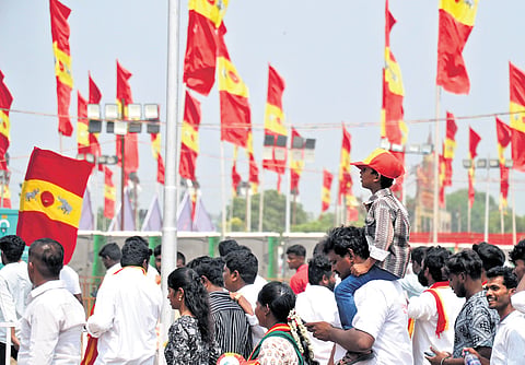 File picture of people at the Tamilaga Vettri Kazhagam’s first state conference at Vikravandi in Villupuram