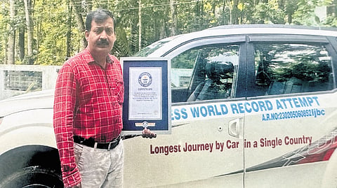 G S Manikkuttan, a native of Aruvikkara in Thiruvananthapuram, who completed record-breaking solo drive of 69,207 km across India