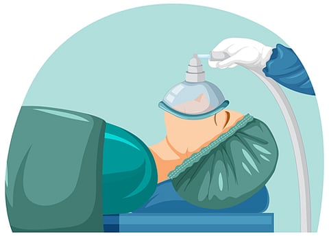 Patient with anesthesia mask