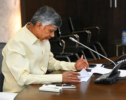 CM Nara Chandrababu Naidu during a review meeting on Swatna Andhra Pradesh Vision 2047 on Wednesday.