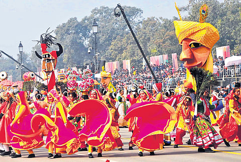 A full dress rehearsal before Republic Day parade in January 2024