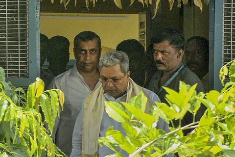 Karnataka Chief Minister Siddaramaiah leaves the office of Lokayukta after being questioned in the MUDA site allotment case, in Mysuru, Wednesday, Nov. 6, 2024.