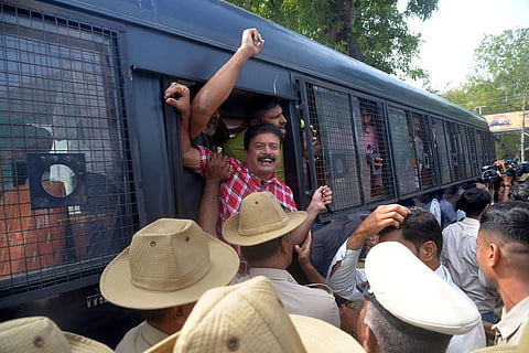 The DSS had announced a protest march from the Clock Tower on the Manasagangotri campus to the Viveka Smaraka on Narayana Shastri Road.