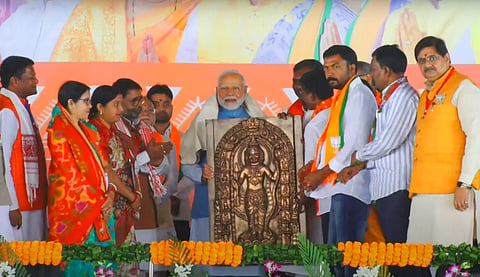Prime Minister Narendra Modi during a public meeting ahead of Jharkhand Assembly elections, in Bokaro district, Jharkhand, Sunday, Nov. 10, 2024.