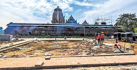 Work on the pathway and garden underway near Ananta Vasudev temple