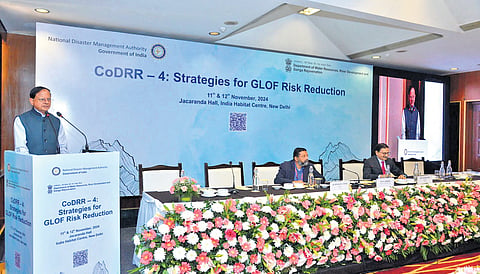 PK Mishra speaks at the workshop on GLOF risk reduction on Tuesday