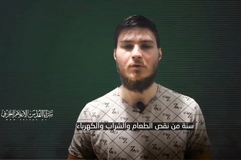 A screengrab from the video where a man identifying as Sasha Trupanov spoke in Hebrew about Israeli military operations in Lebanon and urged Israelis to pressure the government for hostages' release.