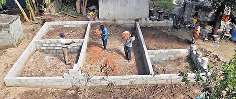 Rajadeepan lends a hand at a construction site in Nellikuppam, embodying his lifelong commitment to helping others