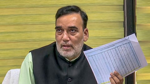 Delhi Environment Minister Gopal Rai addresses a press conference regarding the ongoing air pollution crisis in the national capital, in New Delhi, Monday, Nov. 18, 2024.