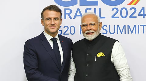 Prime Minister Narendra Modi during a bilateral meeting with French President Emmanuel Macron on the sidelines of the G20 Summit in Rio de Janeiro, Monday, Nov. 18, 2024.