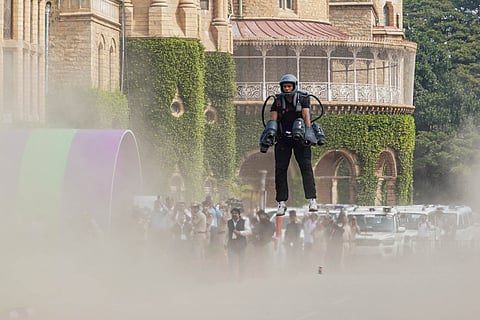 Flying man during the Inauguration of Bengaluru Tech Summit 2024 at Bangalore Palace in Bengaluru Express
