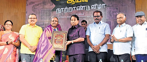 Dignitaries at the event organised by Tamiliyakkam in collaboration with the Department of Tamil Studies and Culture, Tamil Nadu Open University in Chennai on Wednesday