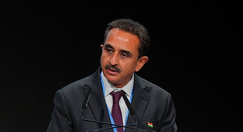 India Minister of State for Environment Kirti Vardhan Singh speaks during a plenary session at the COP29 U.N. Climate Summit, Tuesday, Nov. 19, 2024, in Baku, Azerbaijan.