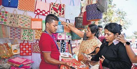 The stalls set up by the state-run ORMAS at Pallishree Mela in Balijatra are showcasing exquisite range of jute diversified products.