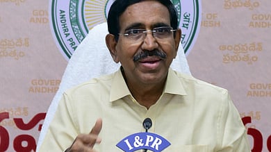 MAUD minister P Narayana addressing the media during the press conference.