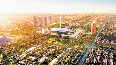 A model of the iconic towers designed by Foster+Partners for Amaravati.