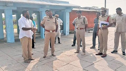 Palnadu SP K Srinivasa Rao inspecting security arrangements for Palnati Veeraradhana Utsavalu at the Veerula Gudi in Karempudi village