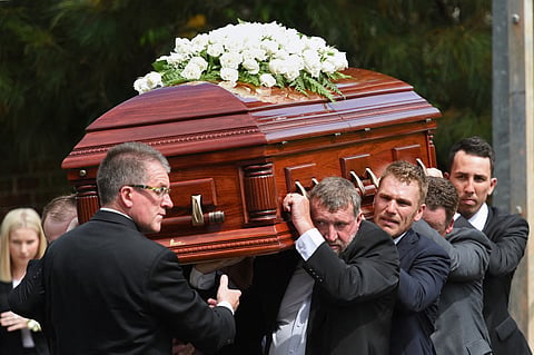 The coffin of Australian batsman Phil Hughes being carried after his funeral (Photo | AFP)