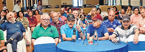 Col J S Patial sharing his 1971 war memories during the war heroes get-together in Kumarakom on Monday.