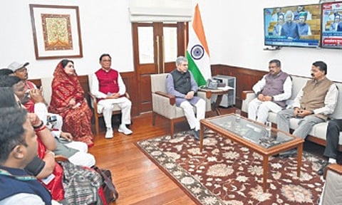 Union minister for Railways Ashwini Vaishnaw with BJP MPs from Odisha