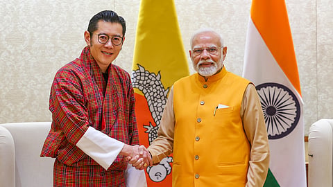 Prime Minister Narendra Modi with Bhutan's King Jigme Khesar Namgyel Wangchuck during a meeting in New Delhi