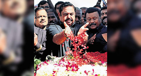AIADMK general secretary Edappadi K Palaniswami paying homage to former CM J Jayalalithaa