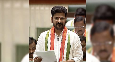 Chief Minister A Revanth Reddy speaks during the assembly session in Hyderabad.