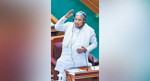 Chief Minister Siddaramaiah makes a point in the Assembly on the first day of the winter session of legislature in Belagavi on Monday
