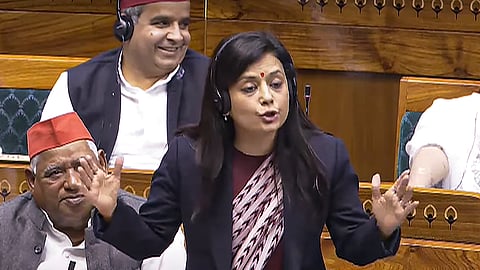 TMC MP Mahua Moitra speaks in the Lok Sabha during the Winter session of Parliament in New Delhi, Friday, Dec. 13, 2024.